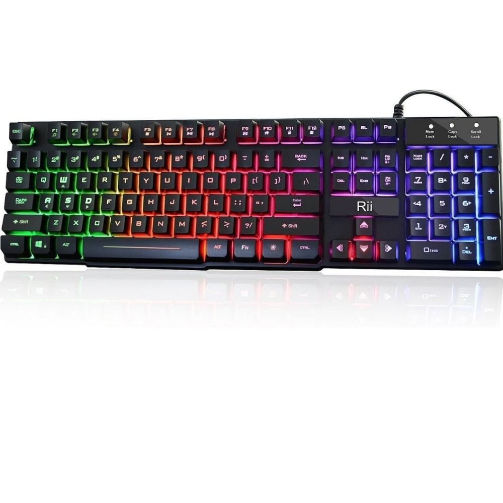 Rii RK100+ Multiple Color Rainbow LED Backlit Large Size USB Wired Mechanical Fe
